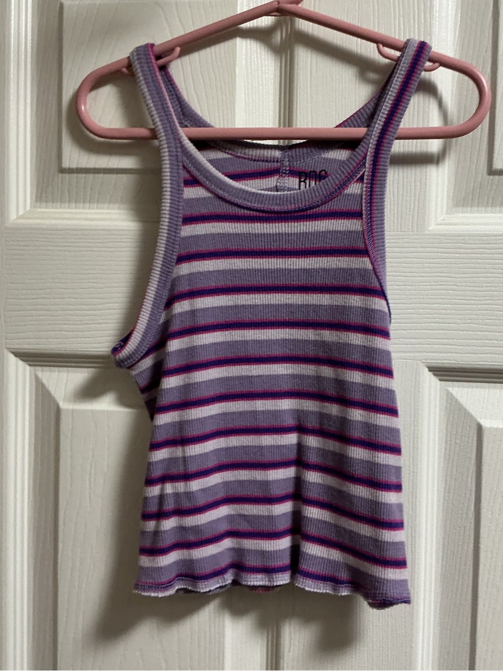 BDG Lavender Striped Ribbed Tank with Pink & Purple Accents